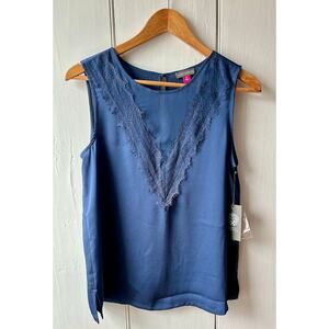 Vince Camuto blue sleeveless top size XS/S lace detail blouse